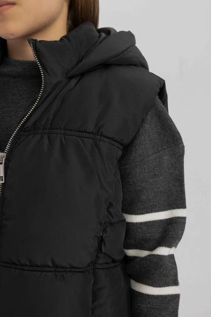 Girl Waterproof Hooded Puffer Vest - -