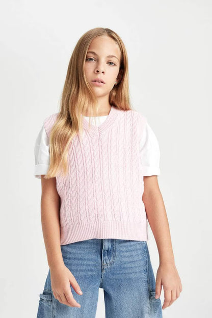 Girl Standard Fit Sweater Vest - - Pink