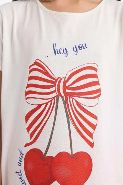 Girl Printed Short Sleeve Top Shorts 2 Piece Pajama Set - -