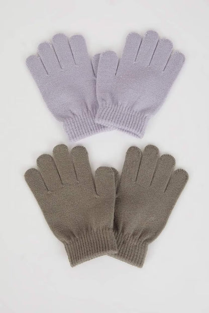 Girl 2 Piece Knitted Gloves - - Purple 5-9