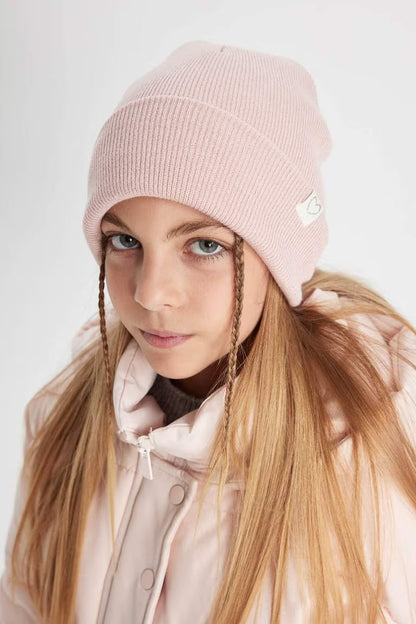 Girl Knitted Beanie - - Pink 5-9