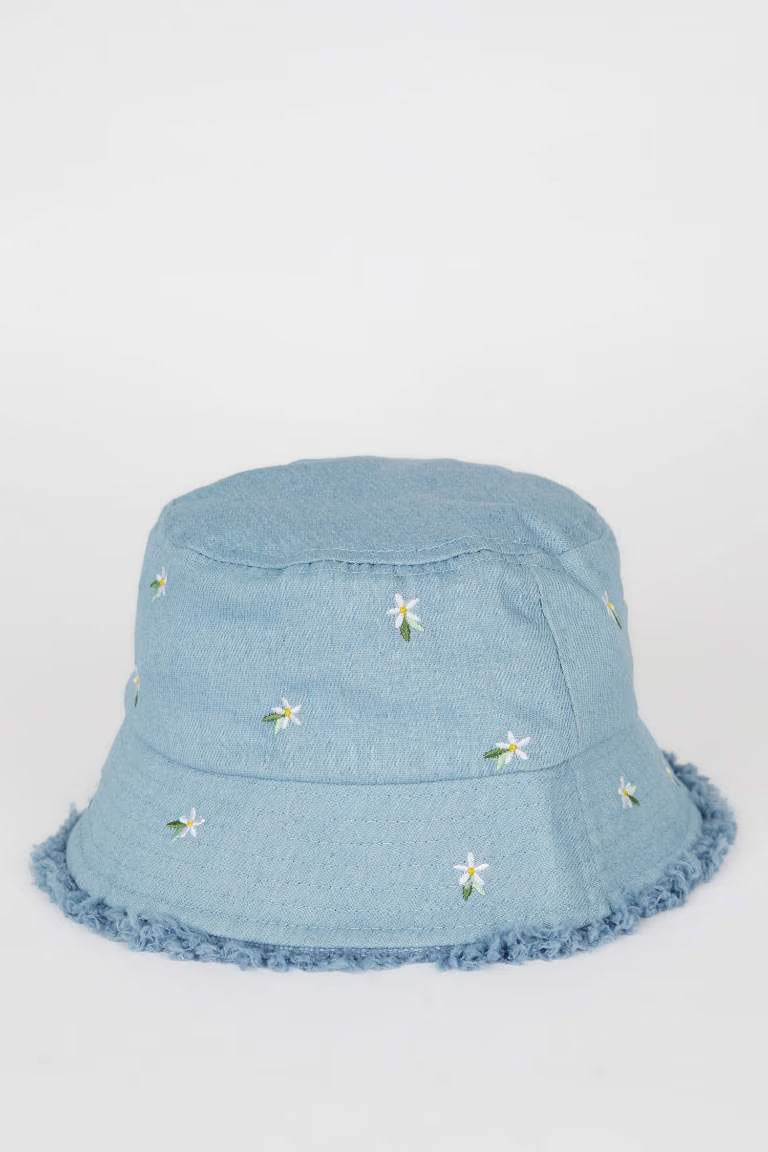 Girl Denim Embroidered Hat - - Denim 5-9