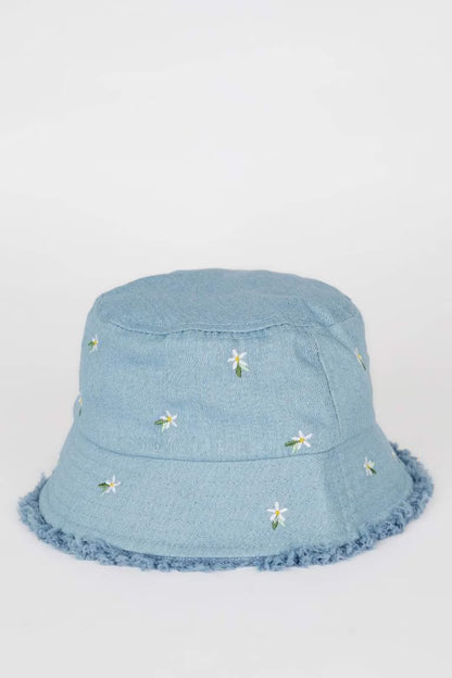 Girl Denim Embroidered Hat - - Denim 5-9