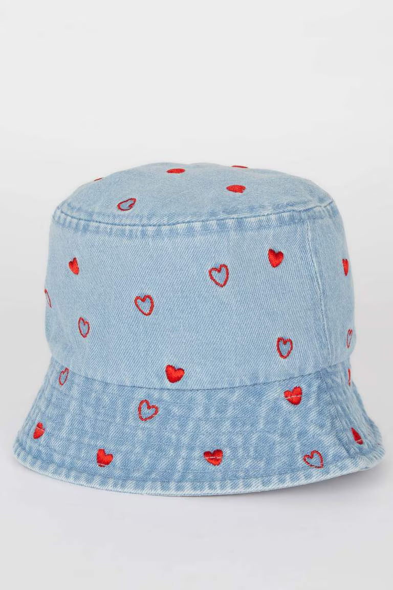 Girl Heart Denim Bucket Hat - - Denim 5-9