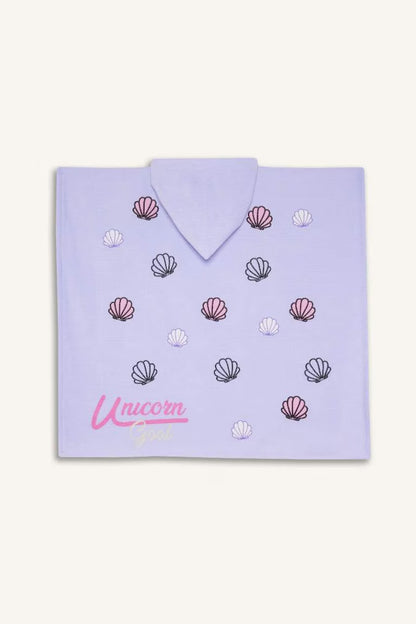 Girl Printed Cotton Poncho Towel - -