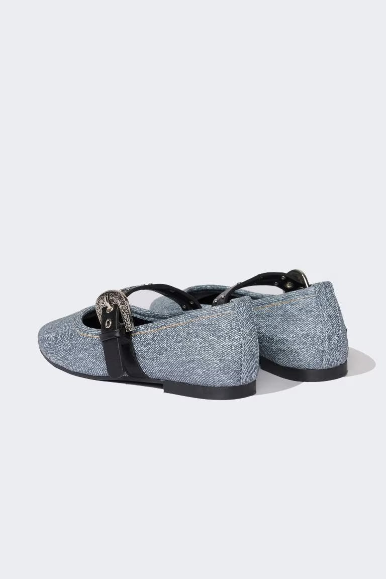 Girl Denim Ballerina Flat Shoes - -
