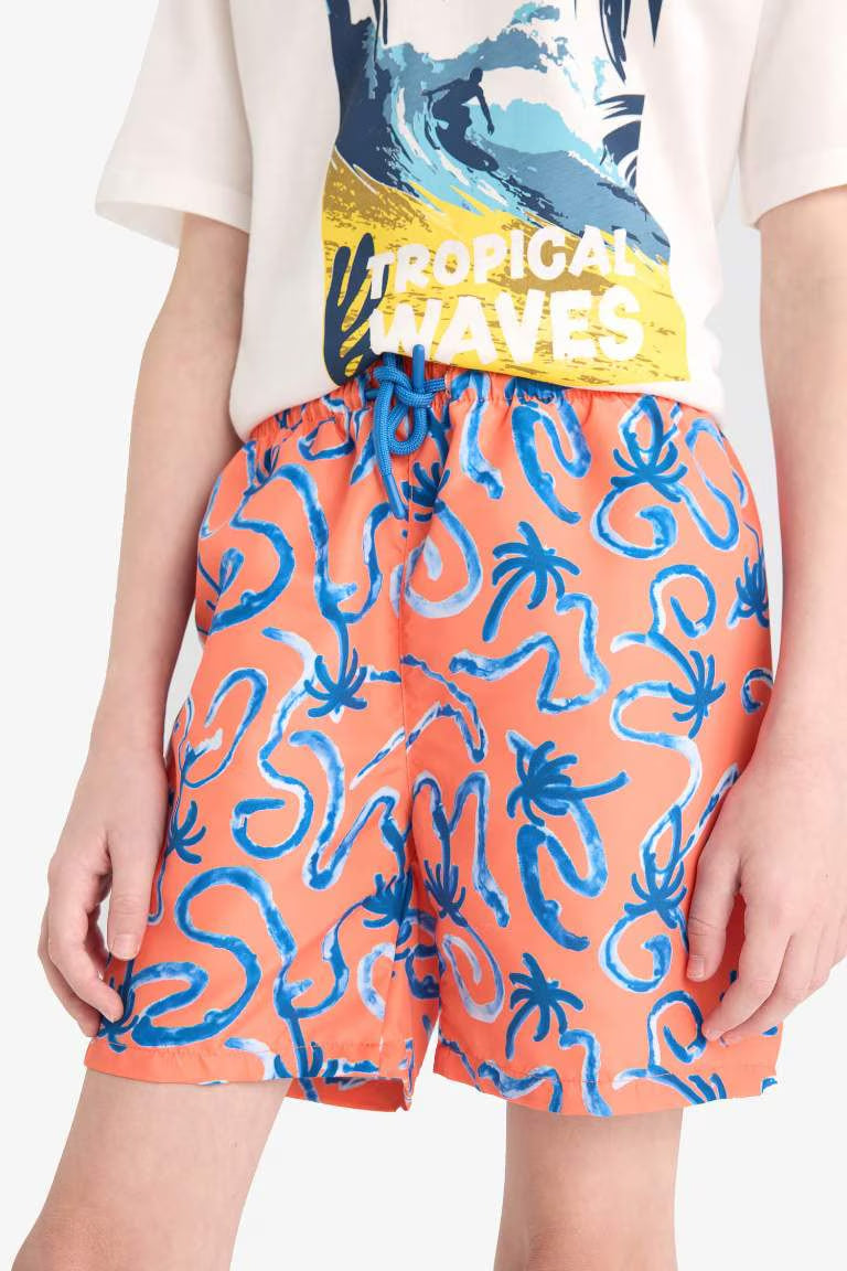 Boy Regular Fit Floral Swim Shorts - - Orange