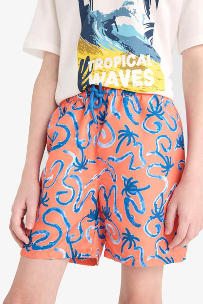 Boy Regular Fit Floral Swim Shorts - - Orange