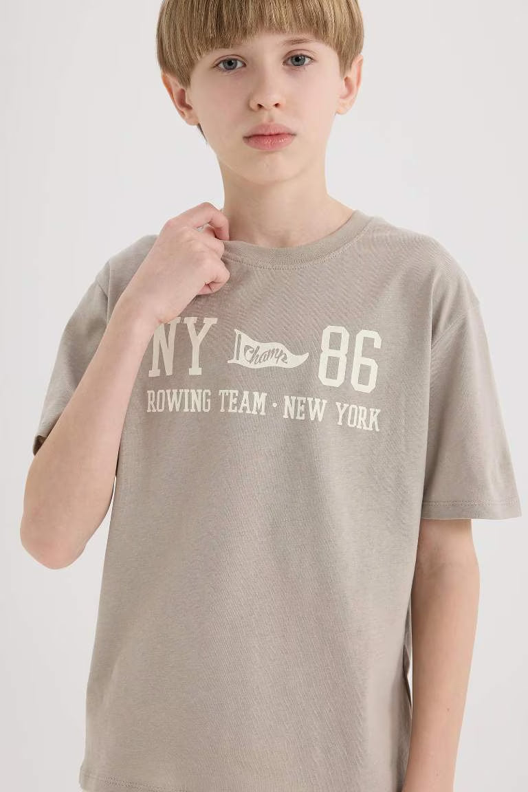 Boy Crew Neck Back Printed Short Sleeve T-Shirt - -