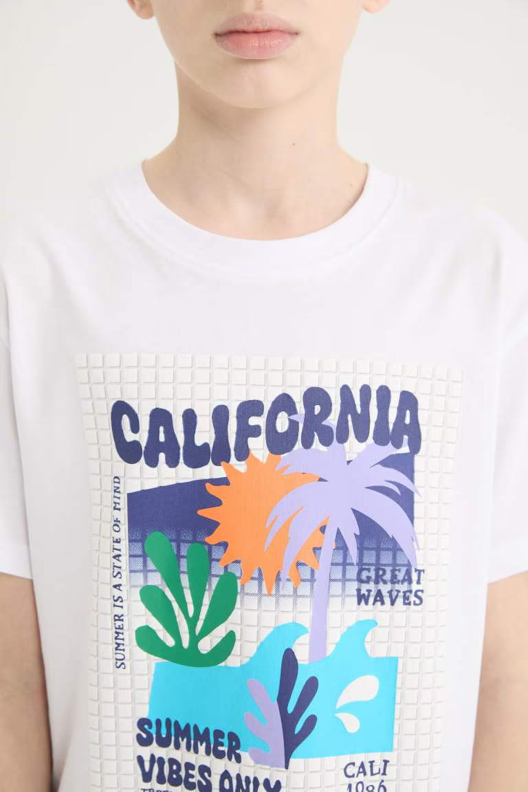 Boy New Regular Fit Crew Neck Puff Printed T-shirt - -