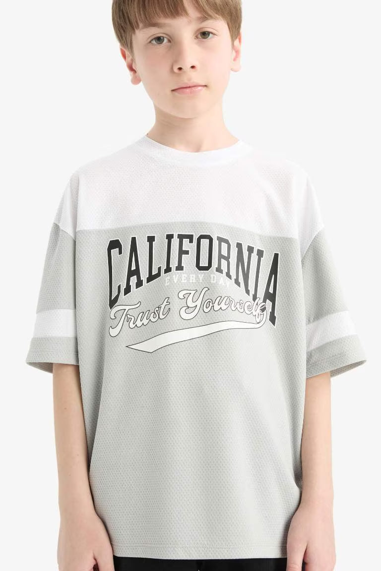 Boy Oversize Fit Crew Neck Printed Color Block T-Shirt - -