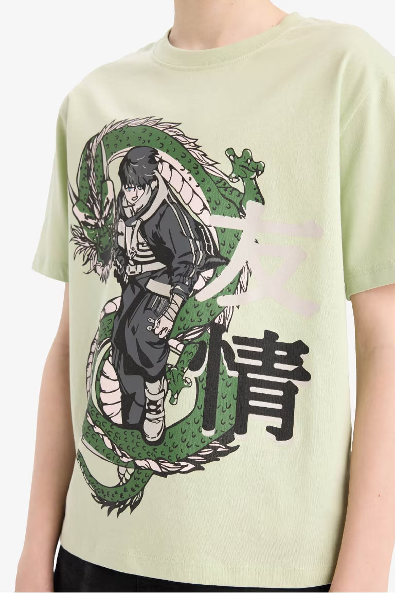 Boy New Regular Fit Crew Neck Anime Printed T-Shirt - -
