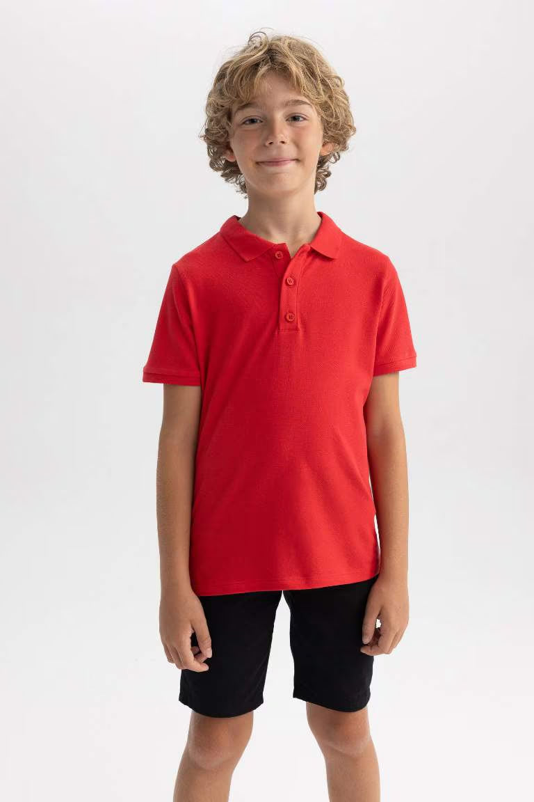 Regular Fit Short Sleeve Polo T-Shirt - - Red
