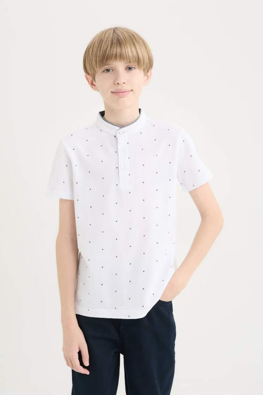 Boy Crew Neck Pique Polo T-Shirt - - White