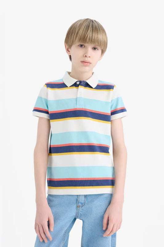 Boy Striped Pique Short Sleeve Polo Shirt - - Striped