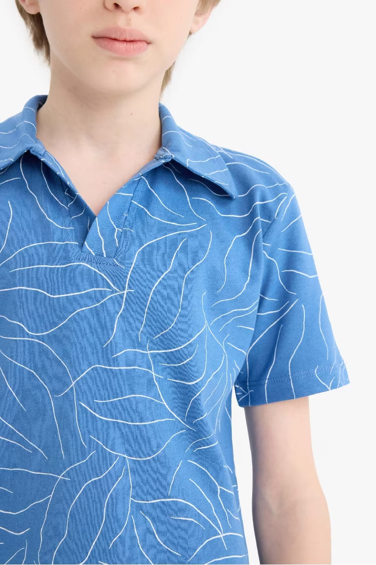 Boy Striped Pique Short Sleeve Polo Shirt - -