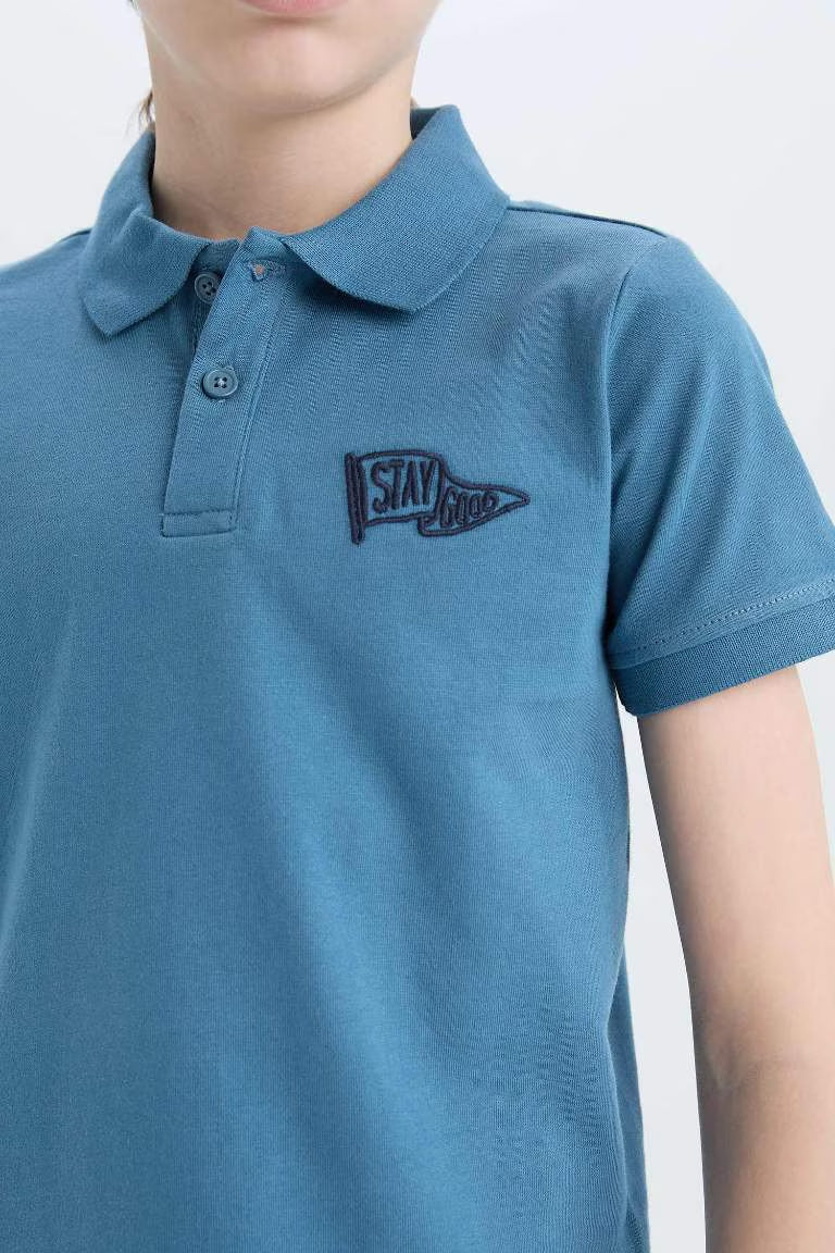Boy Embroidered Short Sleeve Polo Shirt - -