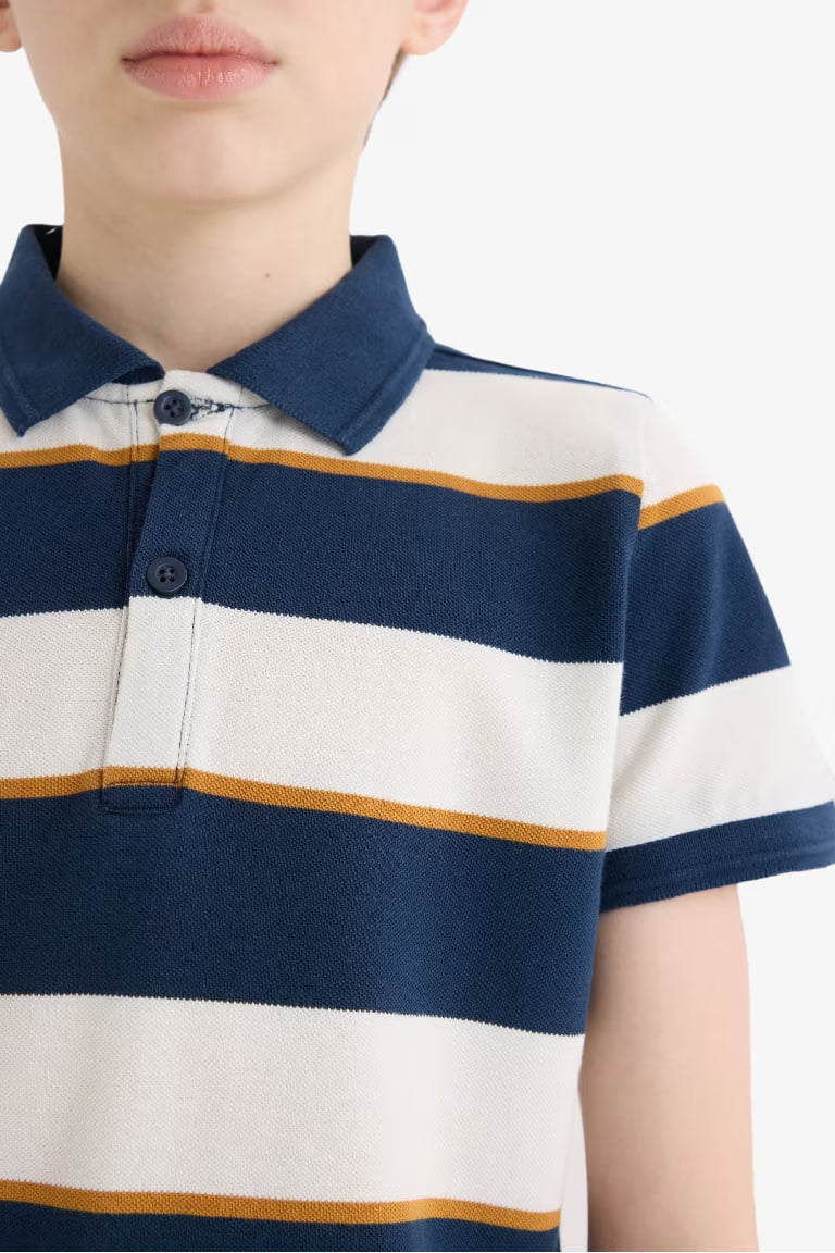 Boy Striped Pique Short Sleeve Polo Shirt - -