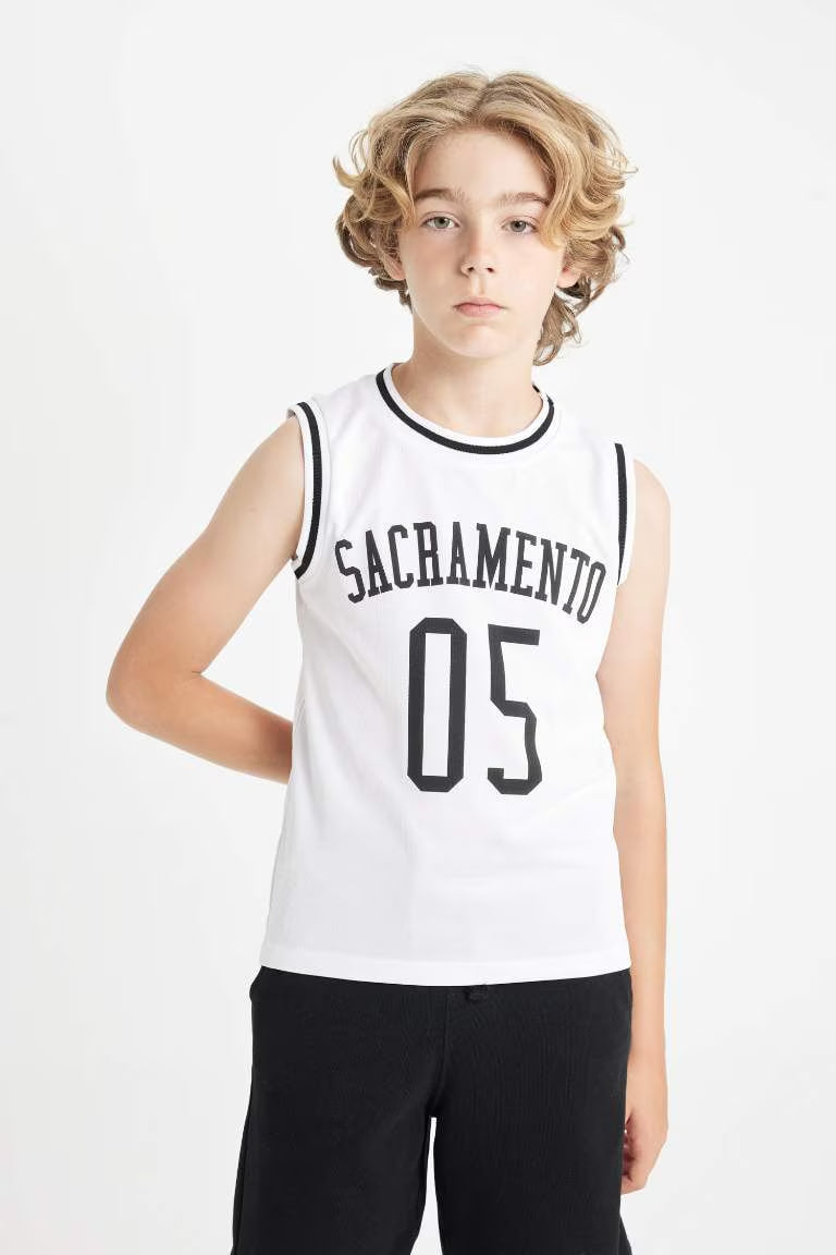 Boy Crew Neck Printed Sleeveless T-Shirt - - White