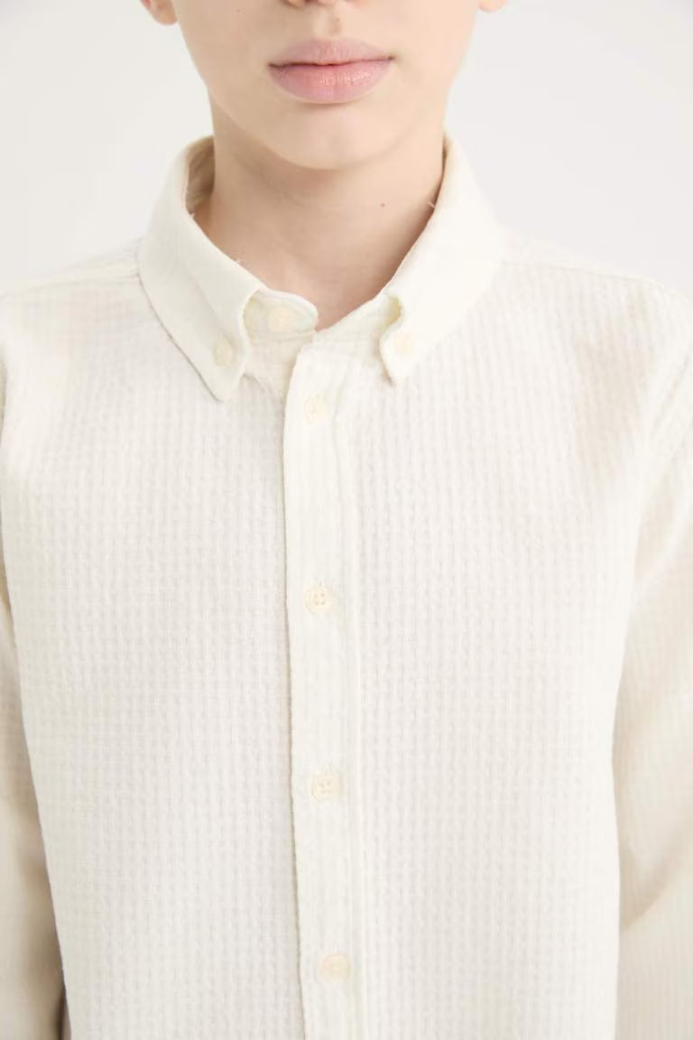 Boy Regular Fit Polo Collar Textured Shirt - -