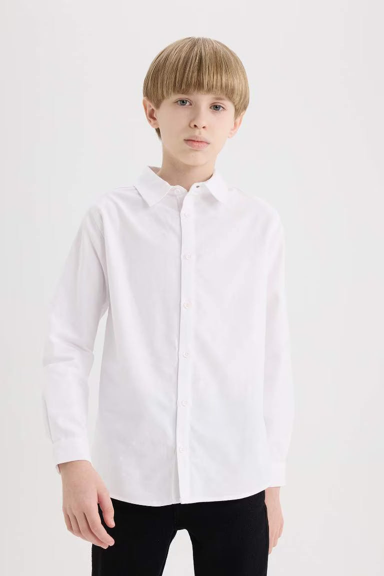 Boy Polo Neck Oxford Long Sleeve Shirt - -