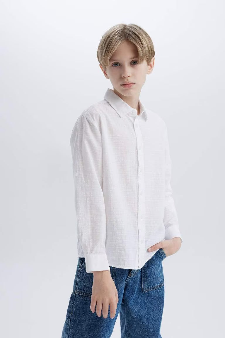 Boy Regular Fit Polo Collar Textured Shirt - -