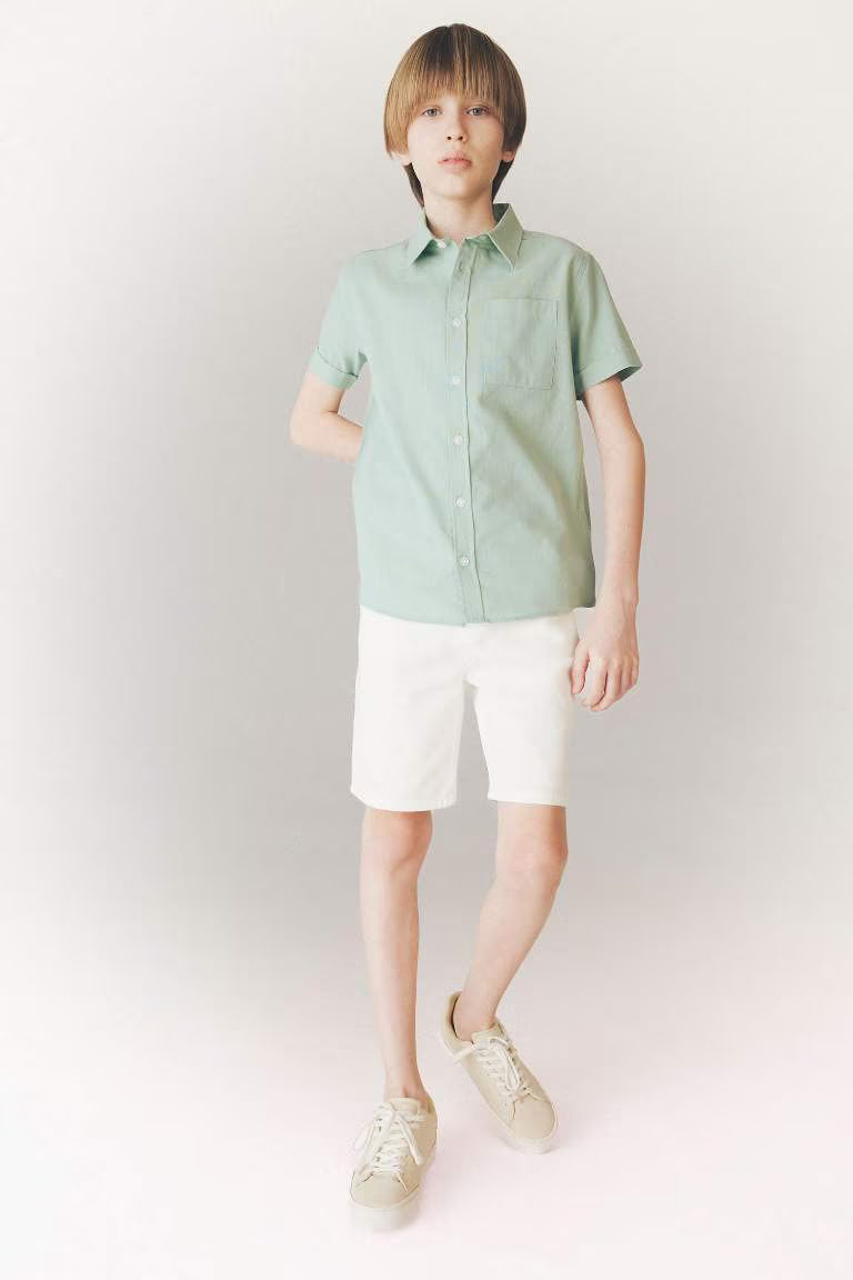 Boy Linen Look Short Sleeve Shirt - -