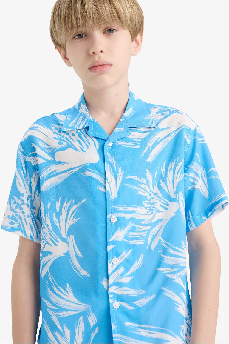 Boy Oversize Fit Polo Neck Floral Viscose Shirt - -