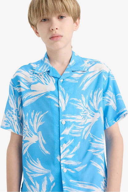 Boy Oversize Fit Polo Neck Floral Viscose Shirt - -