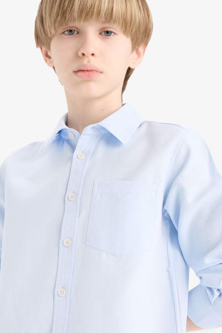Boy Polo Neck Oxford Long Sleeve Shirt - -