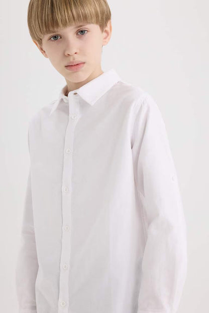 Boy Polo Neck Oxford Long Sleeve Shirt - -
