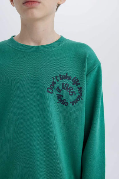 Boy Crew Neck Back Printed Sweatshirt - -