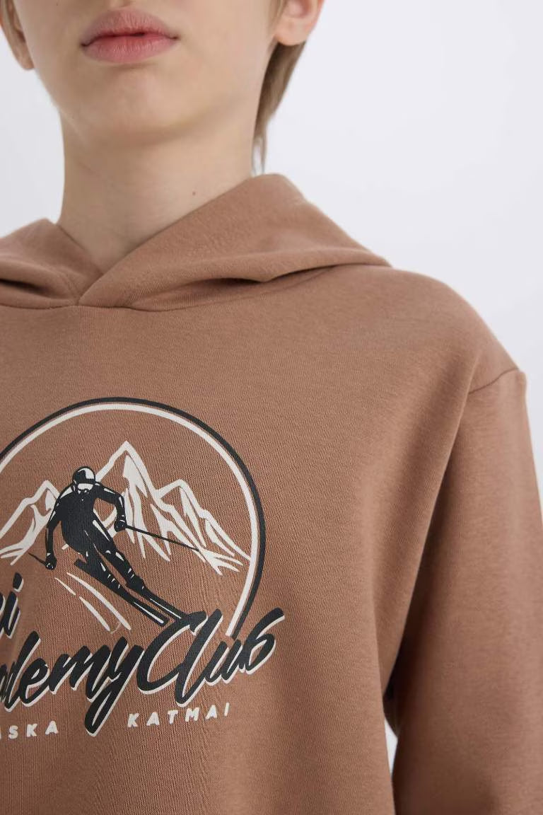 Boy Hooded Printed Sweatshirt - -