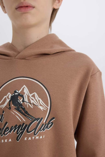 Boy Hooded Printed Sweatshirt - -