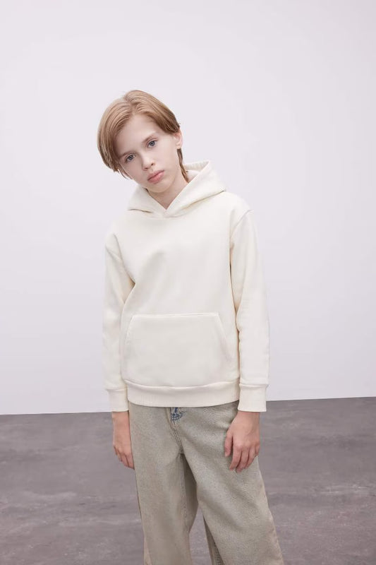 Boy Hooded Thick School Sweatshirt - - White