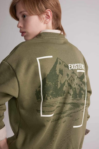 Boy Oversize Fit Crew Neck Back Printed Sweatshirt - -