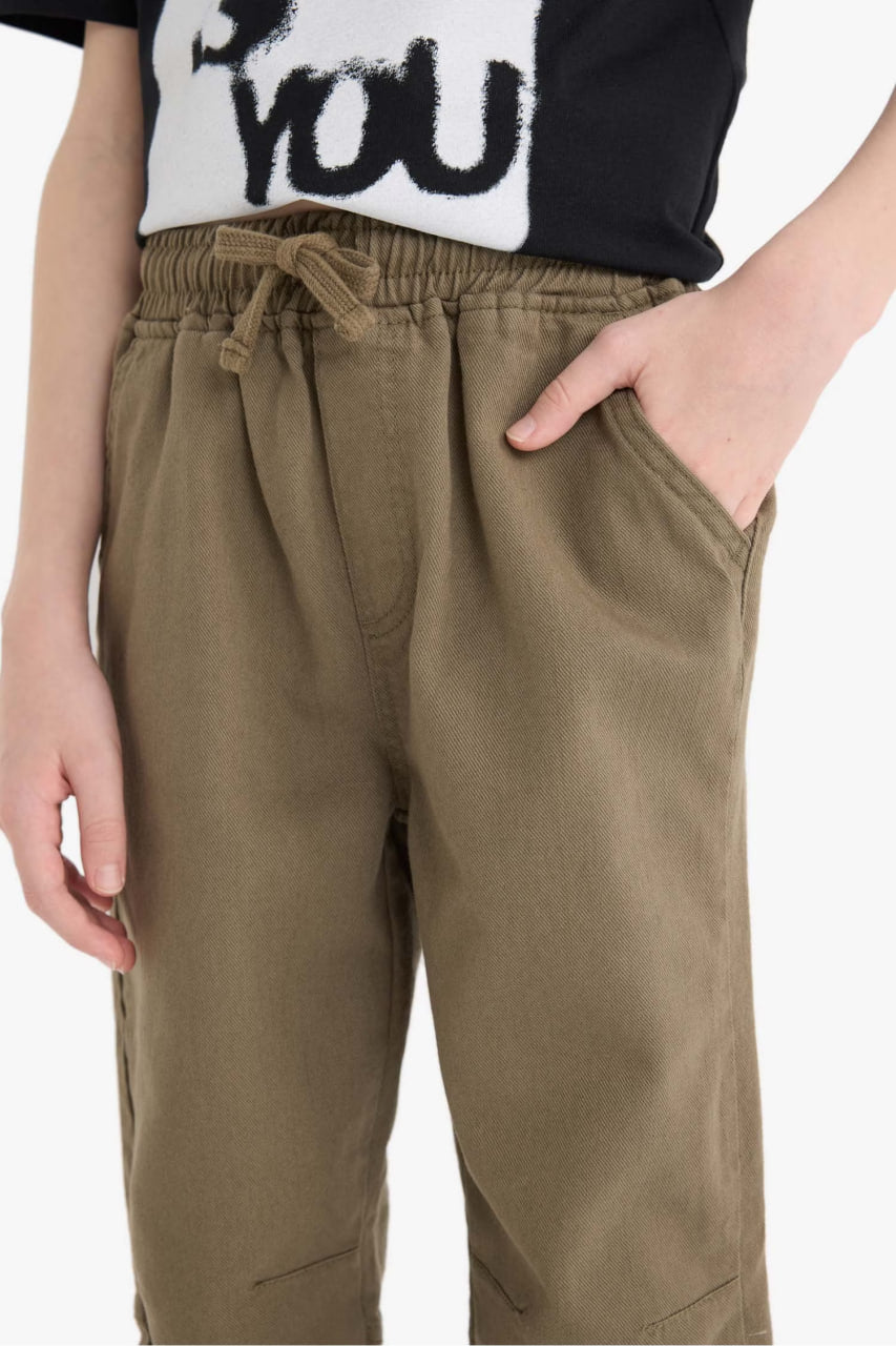 Boy Jogger Leg Gabardine Trousers - - khaki