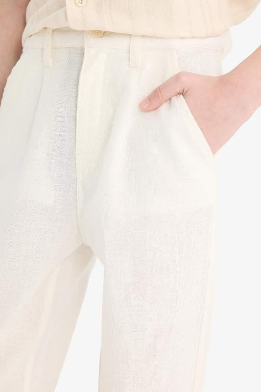 Boy Carrot Fit Standard Leg Linen Look Trousers - - Ecru