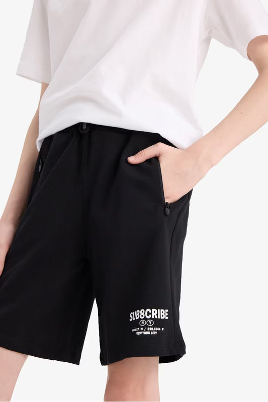 Boy New Regular Fit Sweatshirt Fabric Shorts - - Black