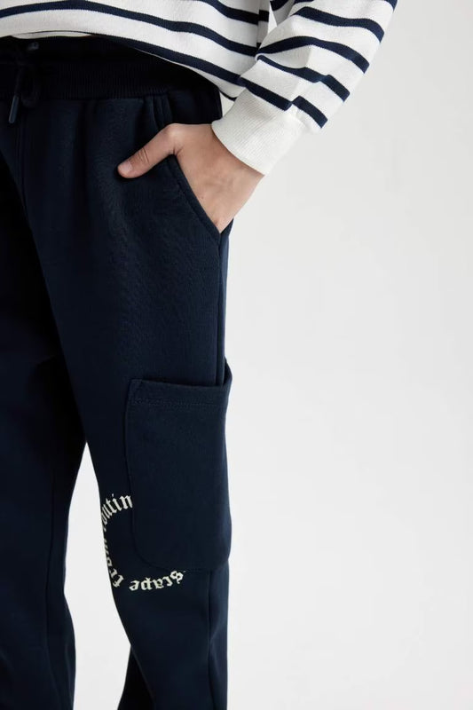 Boy Blue Regular Fit Elastic Waist Leg Printed Sweatpants - - Blue