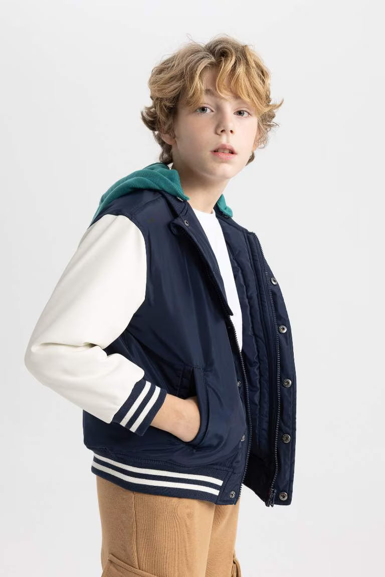Boy Removable Hooded Bomber Jacket - -