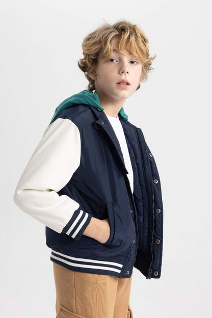 Boy Removable Hooded Bomber Jacket - -