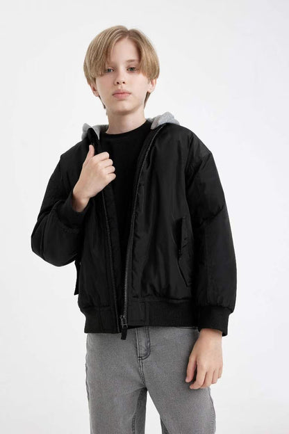 Boy Waterproof College Collar Zippered Bomber Jacket - -