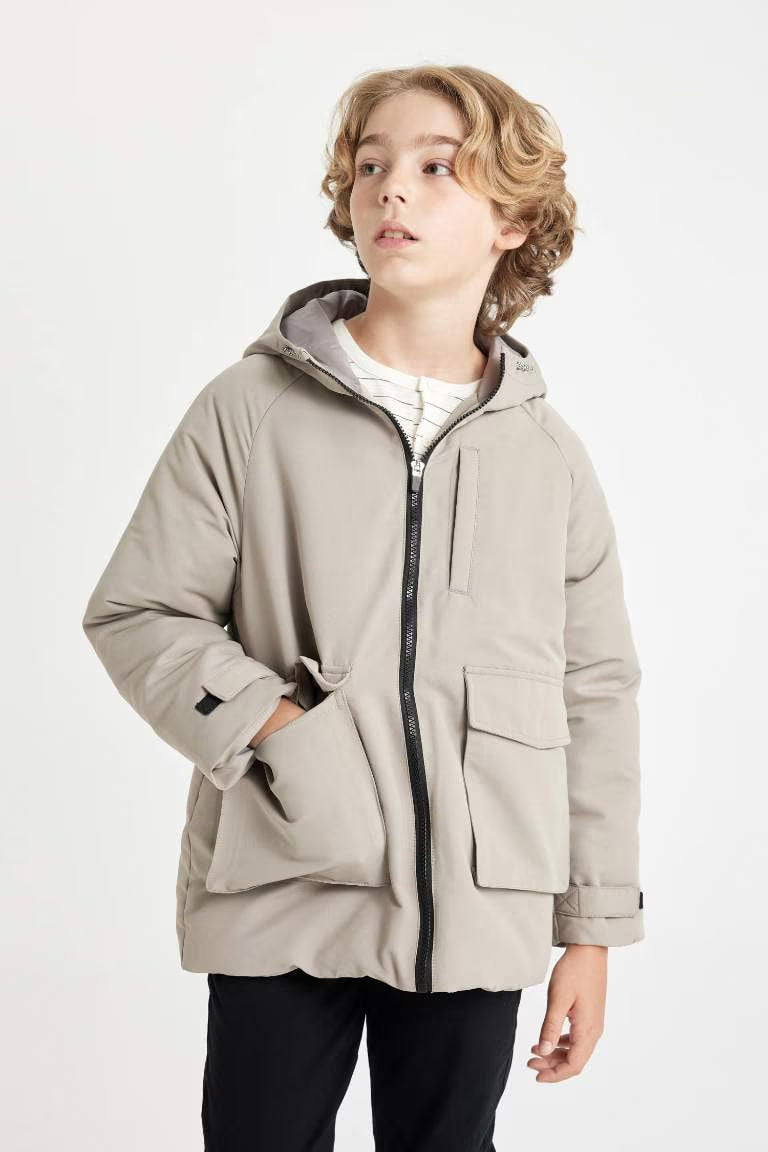 Boy Hooded Water Repellent Raincoat - - Gray