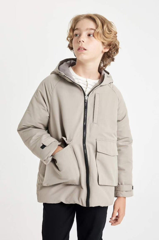 Boy Hooded Water Repellent Raincoat - - Gray