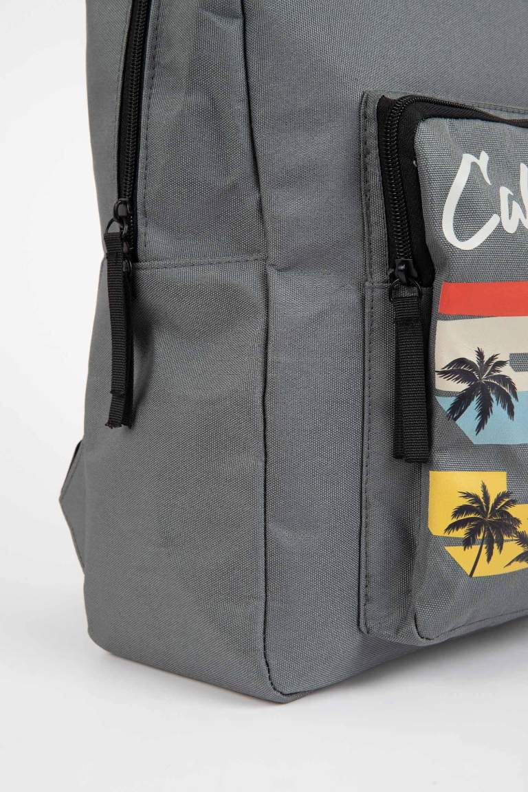 Unisex Patterned Oxford Backpack - -
