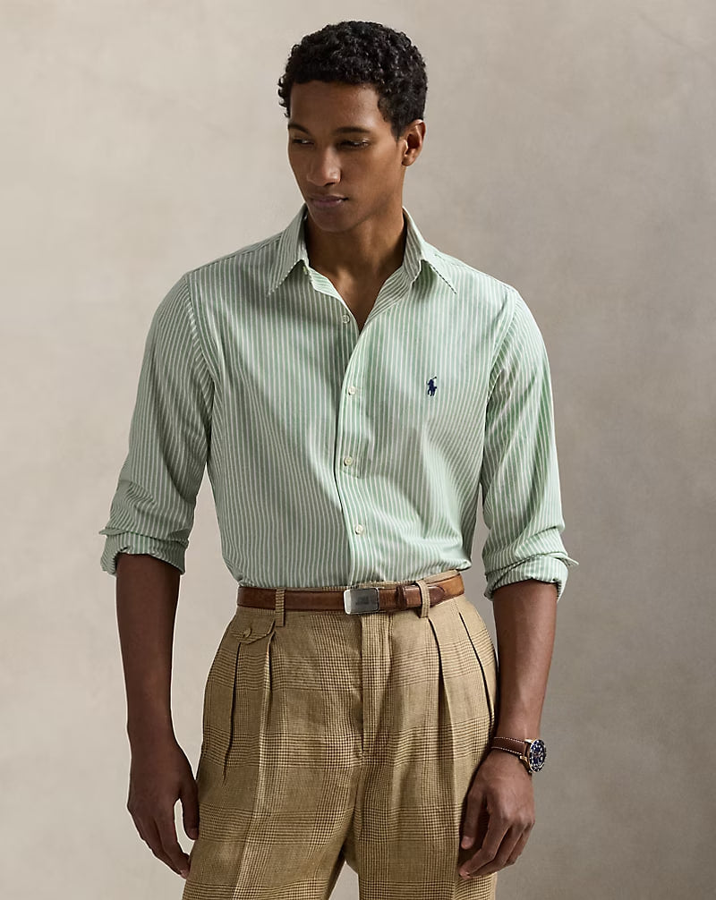 Striped Stretch Poplin Shirt - - mint green