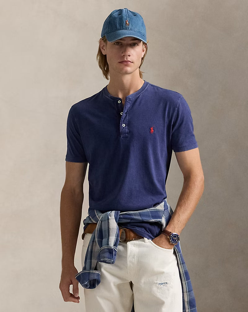 Slub Jersey Short-Sleeve Henley Shirt - - Navy