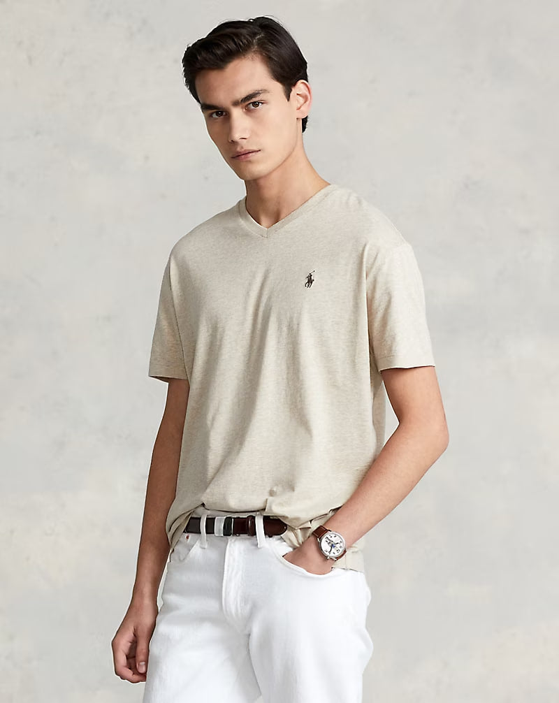 Classic Fit Jersey V-Neck T-Shirt - - Dune Beige