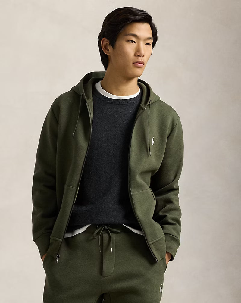 Double-Knit Full-Zip Hoodie - - olive green